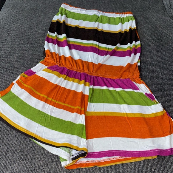 Multi colour striped strapless shorts romper - Picture 2 of 3